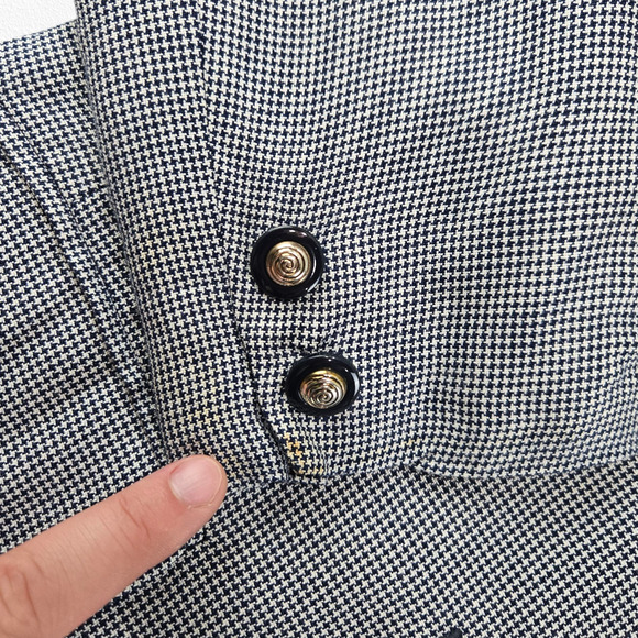 90s Vintage Navy White Houndstooth Kasper Single Button Blazer Jacket Size 12P - Picture 6 of 11